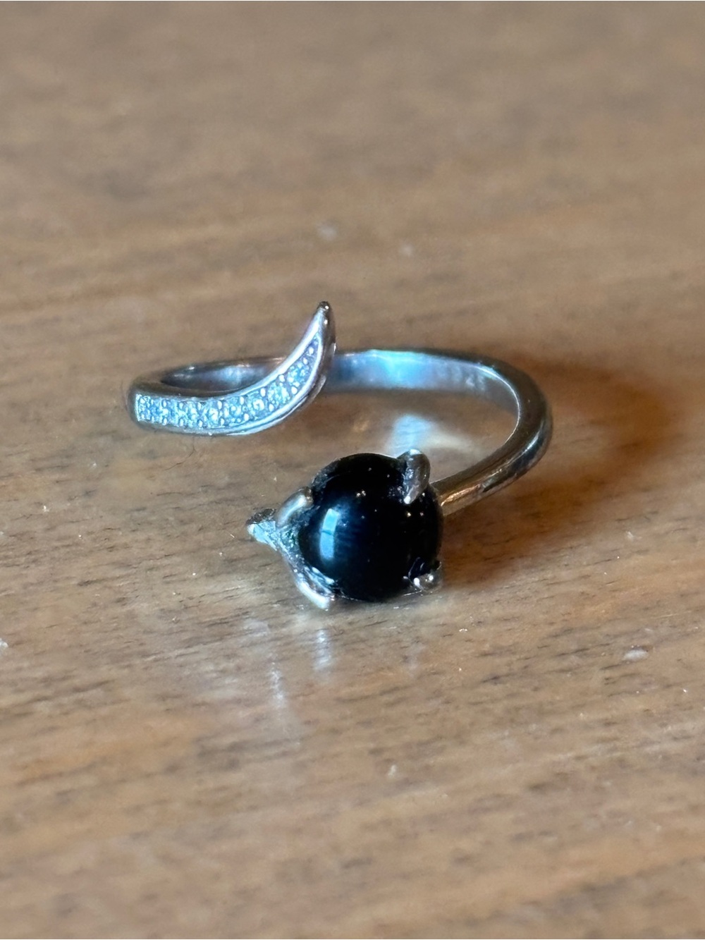 Sterling Silver Fox Black Onyx Wrap Ring with Pavé Accent